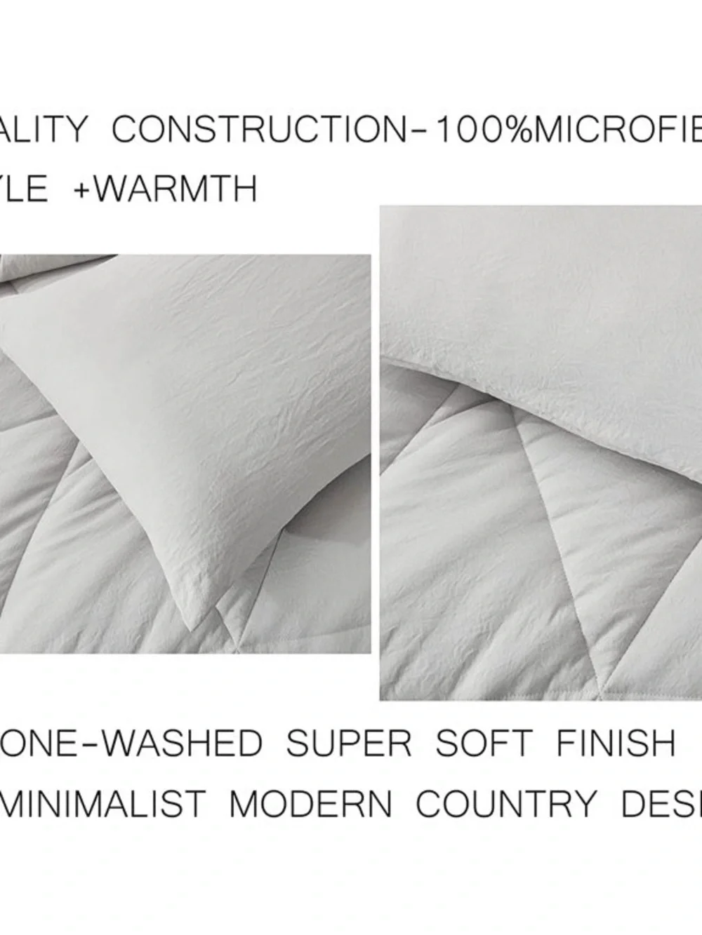 Light Gray Plush Queen 3 piece Quilted Comforter